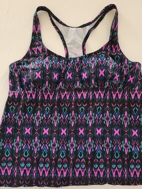 Ava & Viv Black Racerback Swim Tank with Purple and Teal Print Size 16W